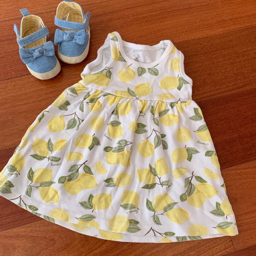 Carters lemon dress and matching shoes.